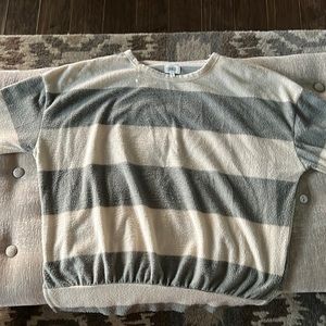 White and greenish grey stripped sweater